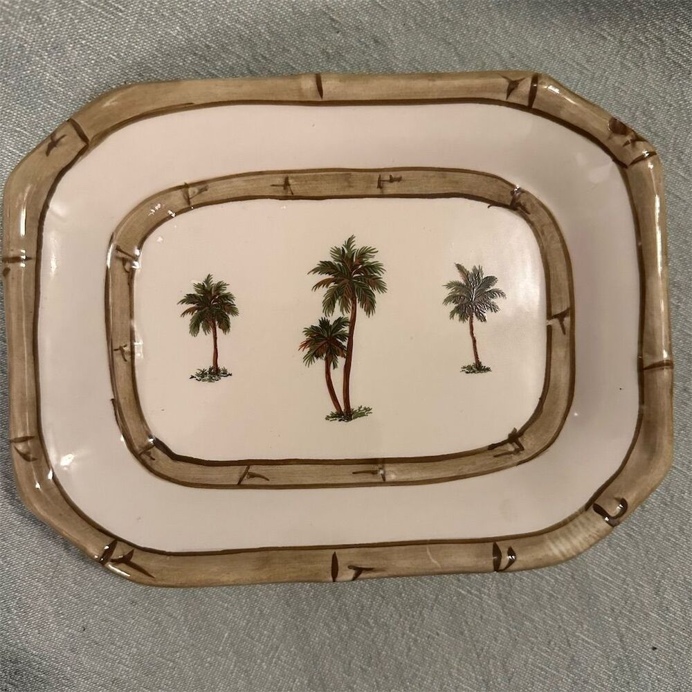 VTG Wamasutta Octagon Palm Tree Bamboo Ceramic Soap Dish